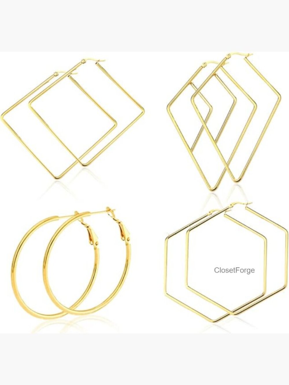 4 Pairs Geometric Stainless Steel Hoop Earrings Set